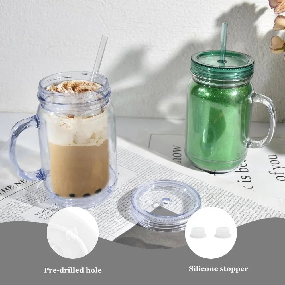 6 Pack 20 Oz Reusable Snow Globe Tumblers with Lids and Straws in Mixed Colors